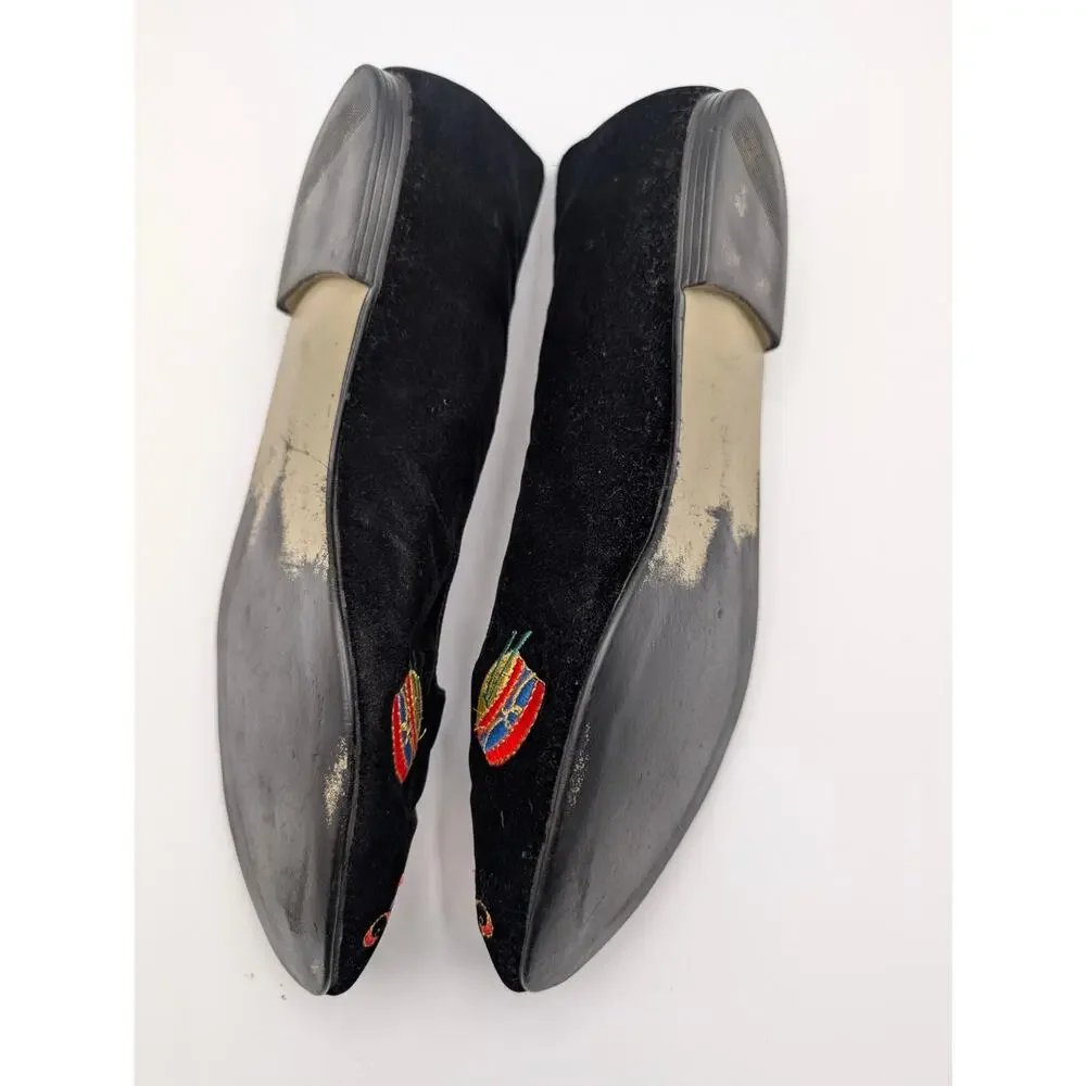 VTG Worthington Black Velvet Christmas Tree Holiday Loafer Flats Size 8.5